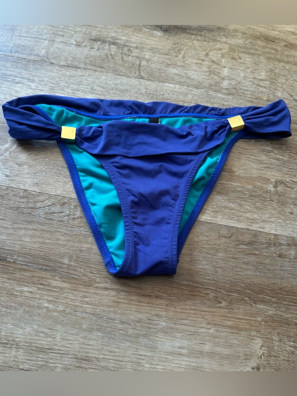ViX PAULAHERMANNY Bikini Bottom Medium Royal Blue Gold Hardware Pool Beach M